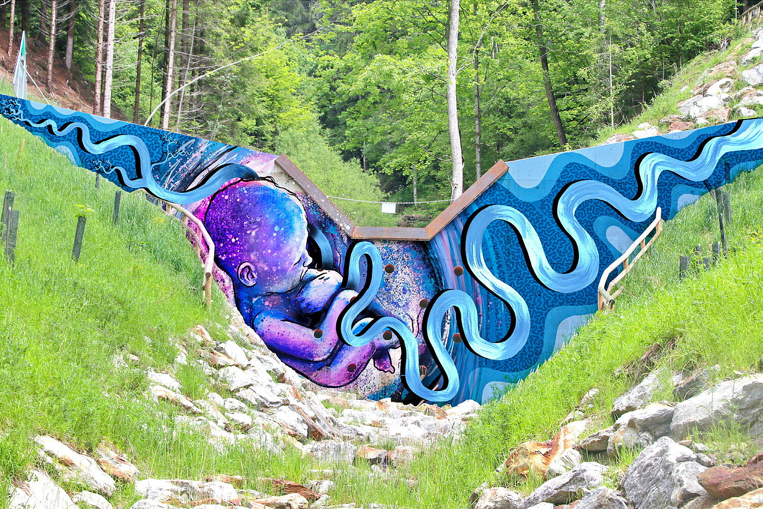 Bemalte Hochwasserschutzwand