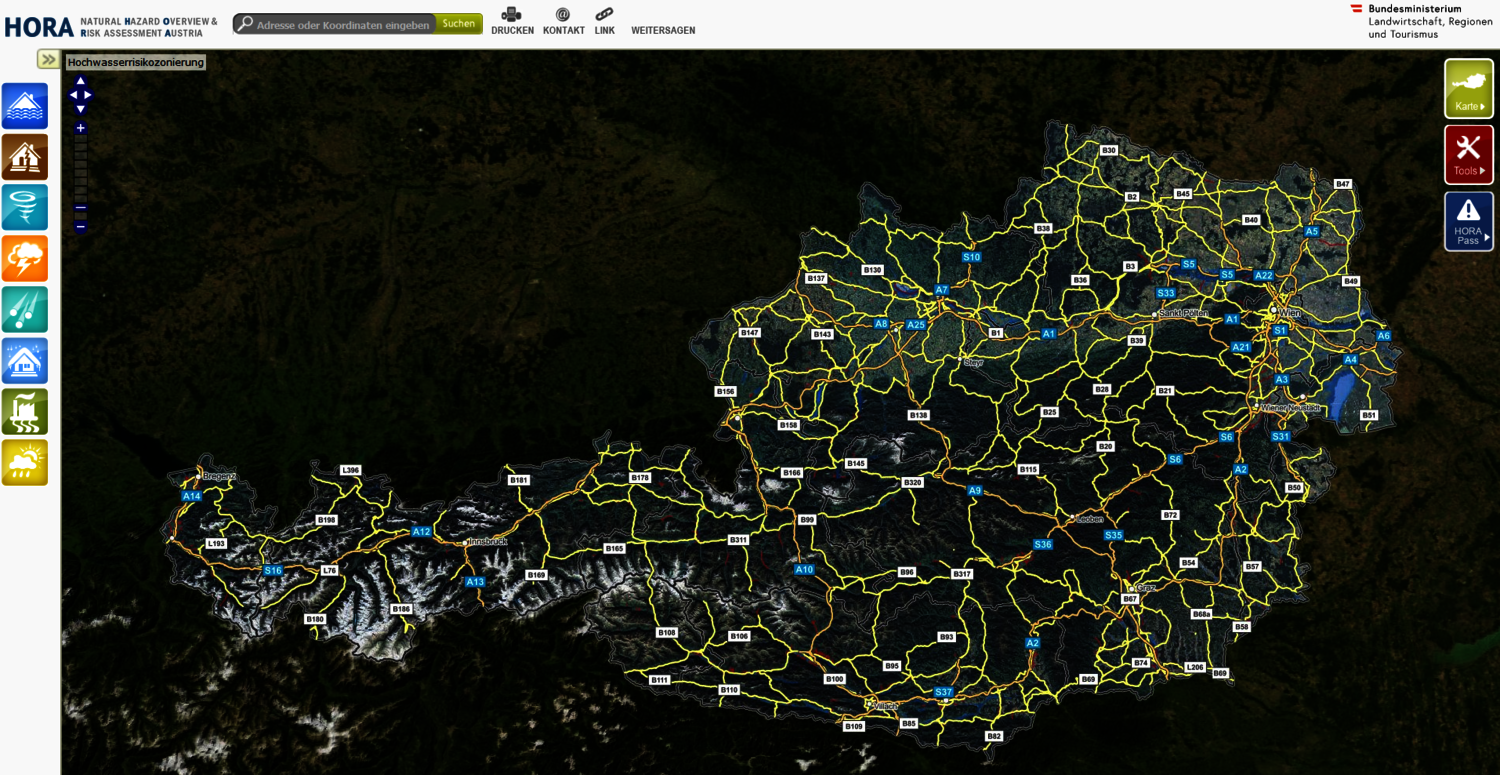 Screenshot Österreichkarte Website HORA