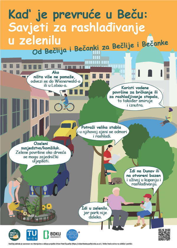 die Abbildung zeigt Tipps zur Abkühlung auf bosnisch/kroatisch/serbisch