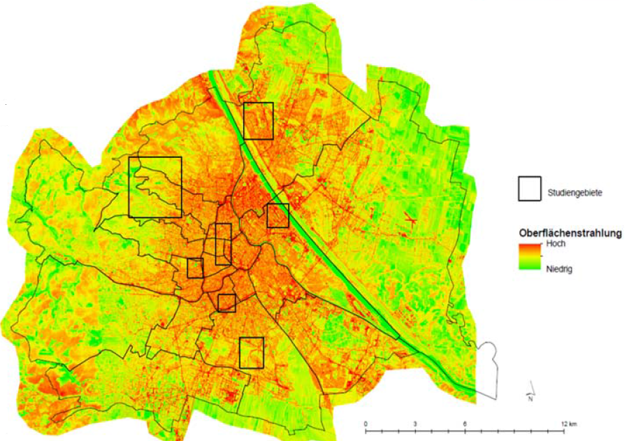 Bildung von Wärmeinseln anhand einer Wien-Karte